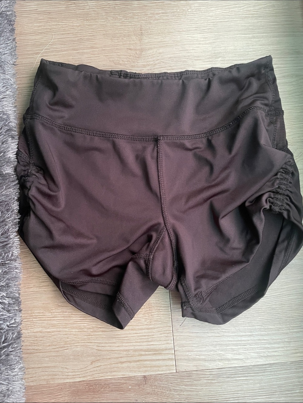 Black High-Rise Athletic Shorts with Ruched Sides